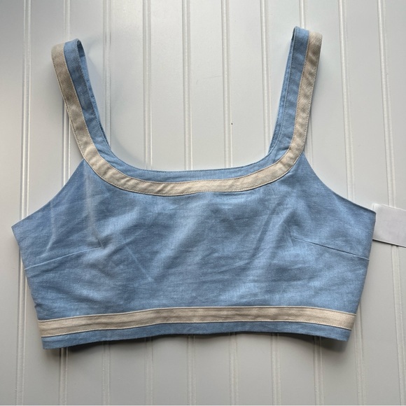 NEW Avec Les Filles Colorblock Linen Blend Crop Top Sz M - Picture 4 of 8